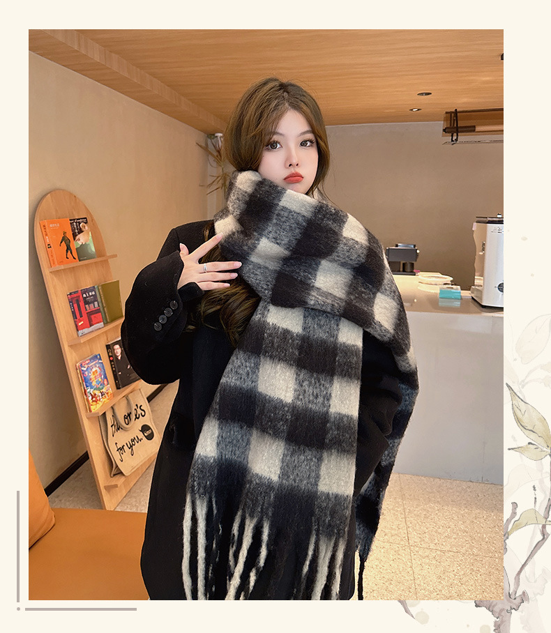 时尚韩版格子仿羊绒围巾冬季保暖加厚撞色彩色学生情侣围脖长巾详情15