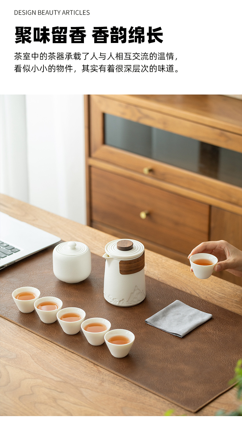 White porcelain portable outdoor travel tea set, one pot with six cups, household quick customer cups, company business gift printing pic 16
