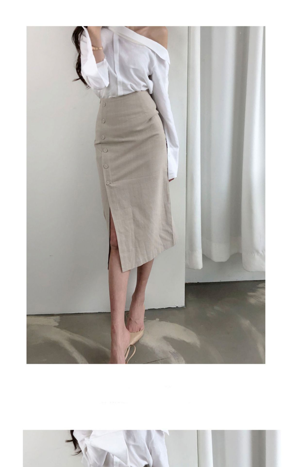 棉麻开叉半身裙女2025新款高腰垂感半裙小个子气质中长一步包臀裙详情19