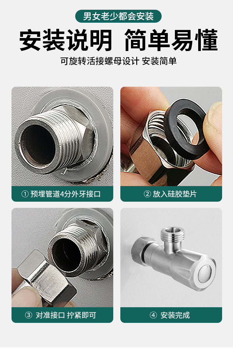 304 stainless steel union internal thread triangular valve, thickened 4-inch internal thread water inlet valve, rotatable on-off valve for cold water heaters pic 10