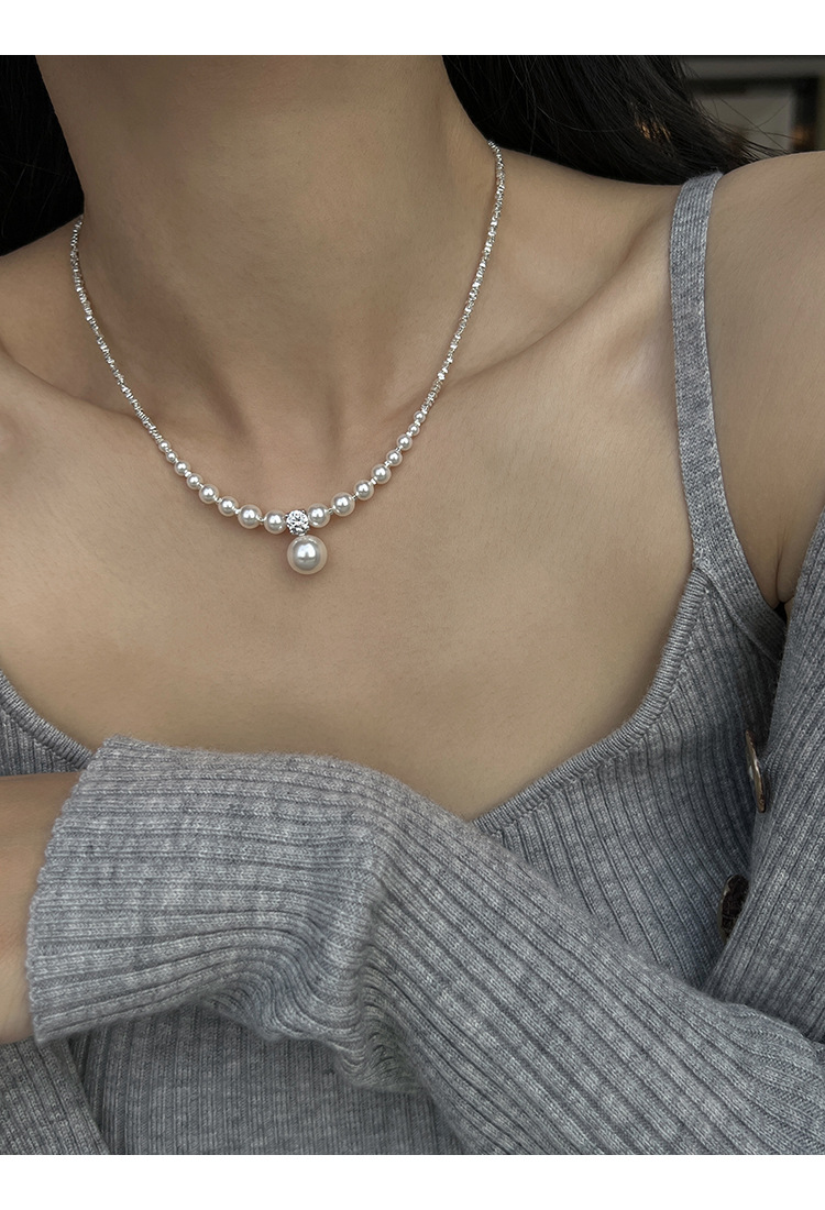 新中式碎银子王妃施家强光珍珠S925纯银渐变项链设计高级感锁骨链详情14