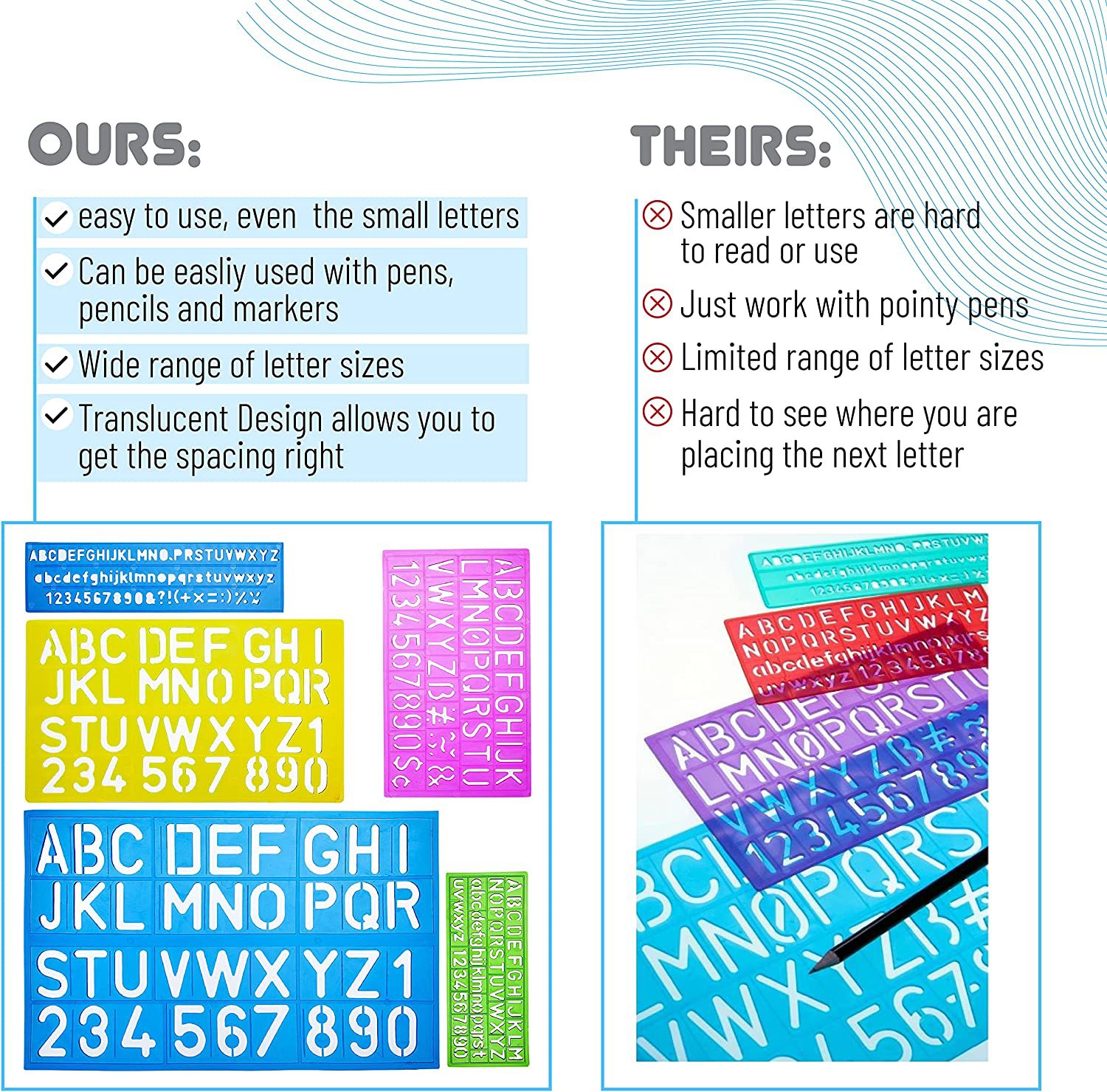 Customized PP letter template ruler for foreign trade color, primary school student letter ruler set pic 8