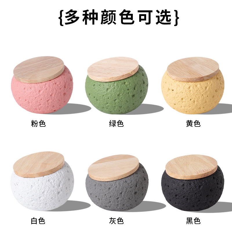 Pet funeral supplies: Six-color round urn with wooden lid and granular texture for pet ashes storage box pic 3