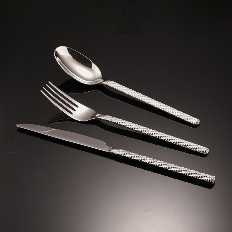 304不锈钢餐具甜品叉牛排西餐套装刀叉高级感麻花餐叉麻绳刀叉勺详情9