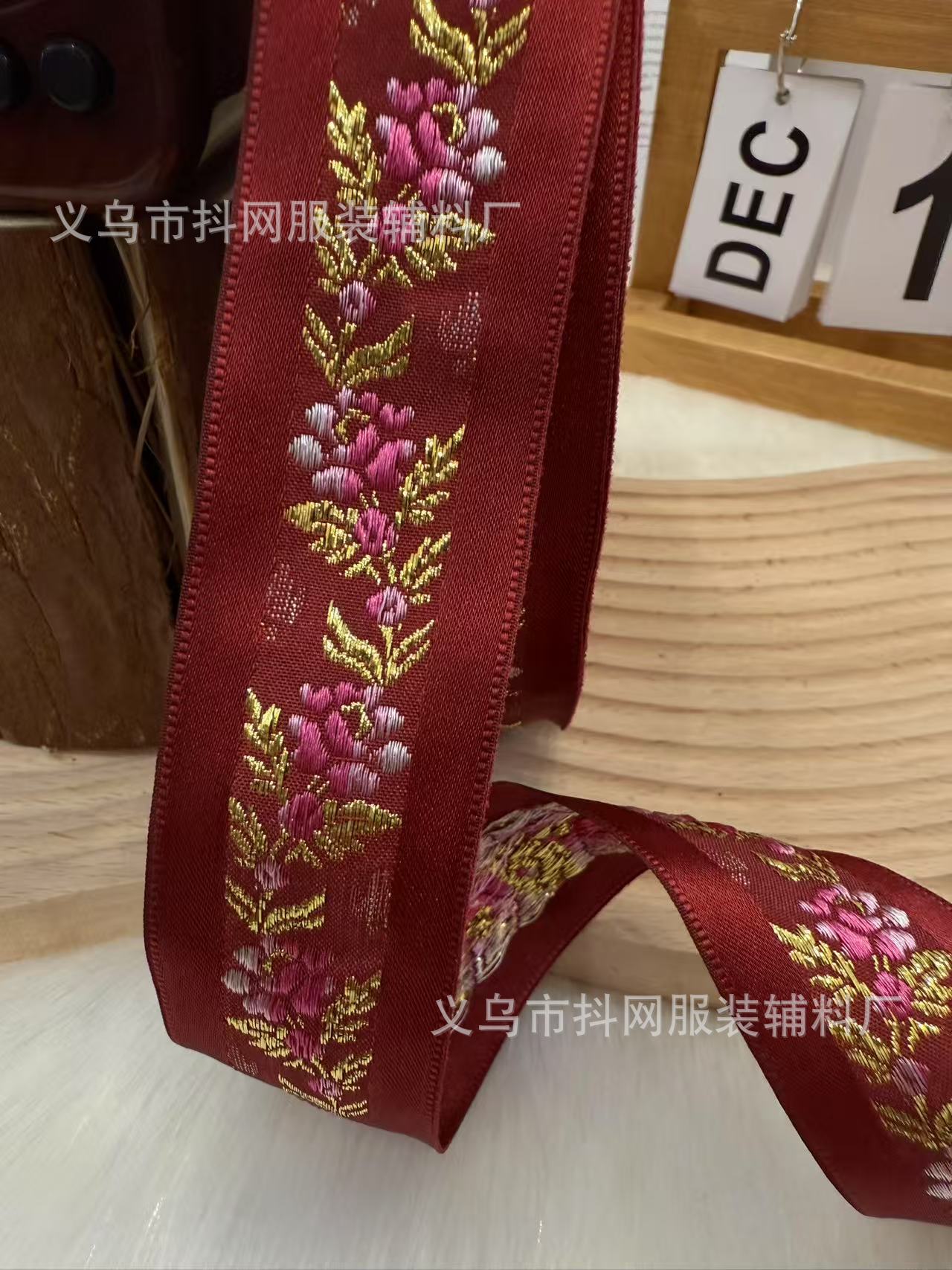 3.4cm golden thread large flower, noble ethnic style jacquard embroidery webbing, performance costume accessories, gift box packaging tape pic 9