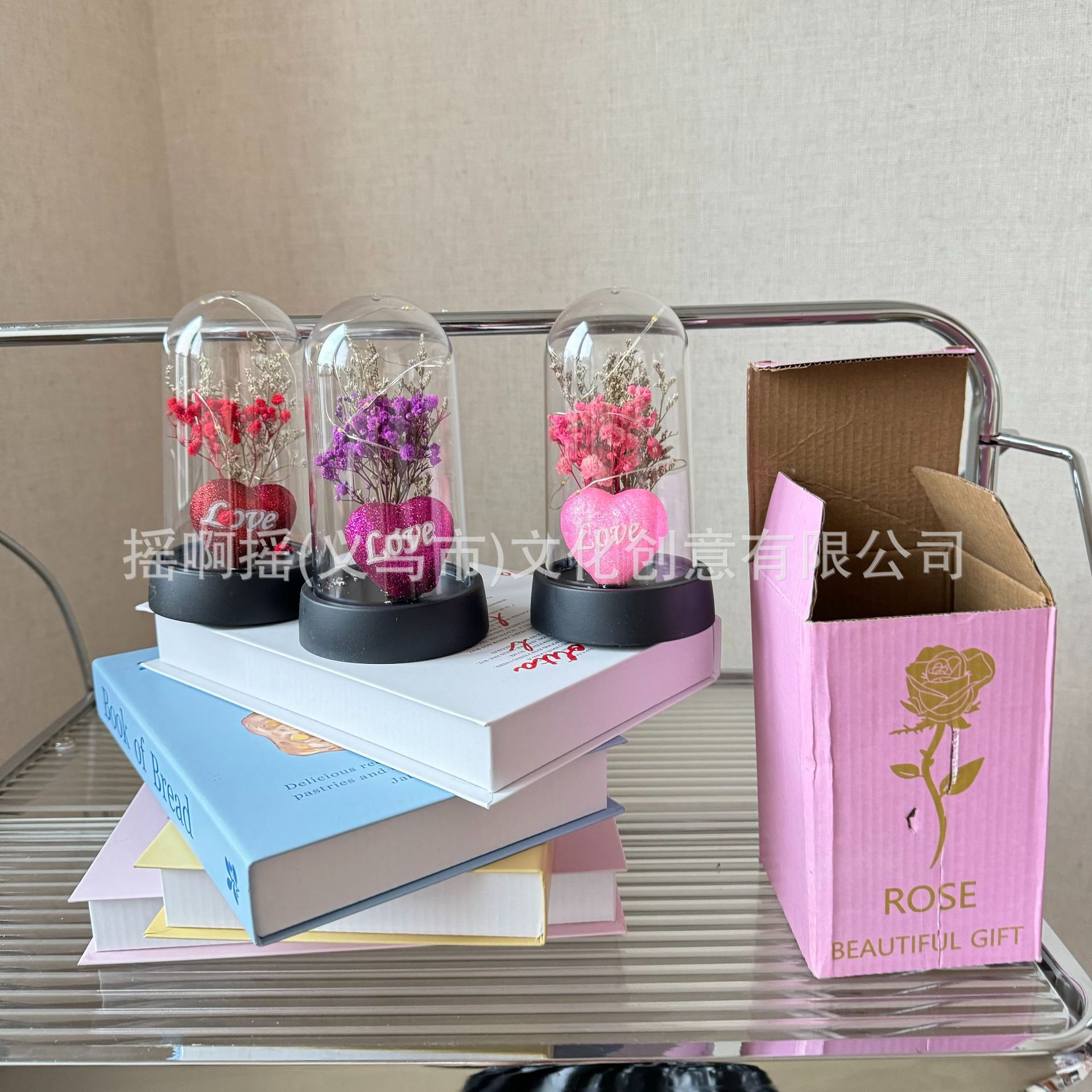 跨境玻璃罩永生花玫瑰花灯三八情人节创意摆件场景布置氛围装饰灯详情7