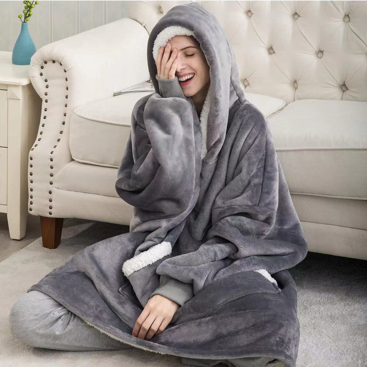 Air-conditioned blanket, extended lazy blanket, pajama pullover, nap blanket, couple wear, hooded TV blanket, home wear, nap blanket pic 4