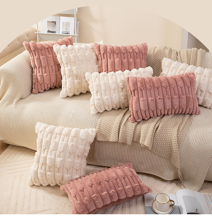 北欧ins风纯色链条编花胖条抱枕套兔毛绒床头沙发靠枕多色可选详情8