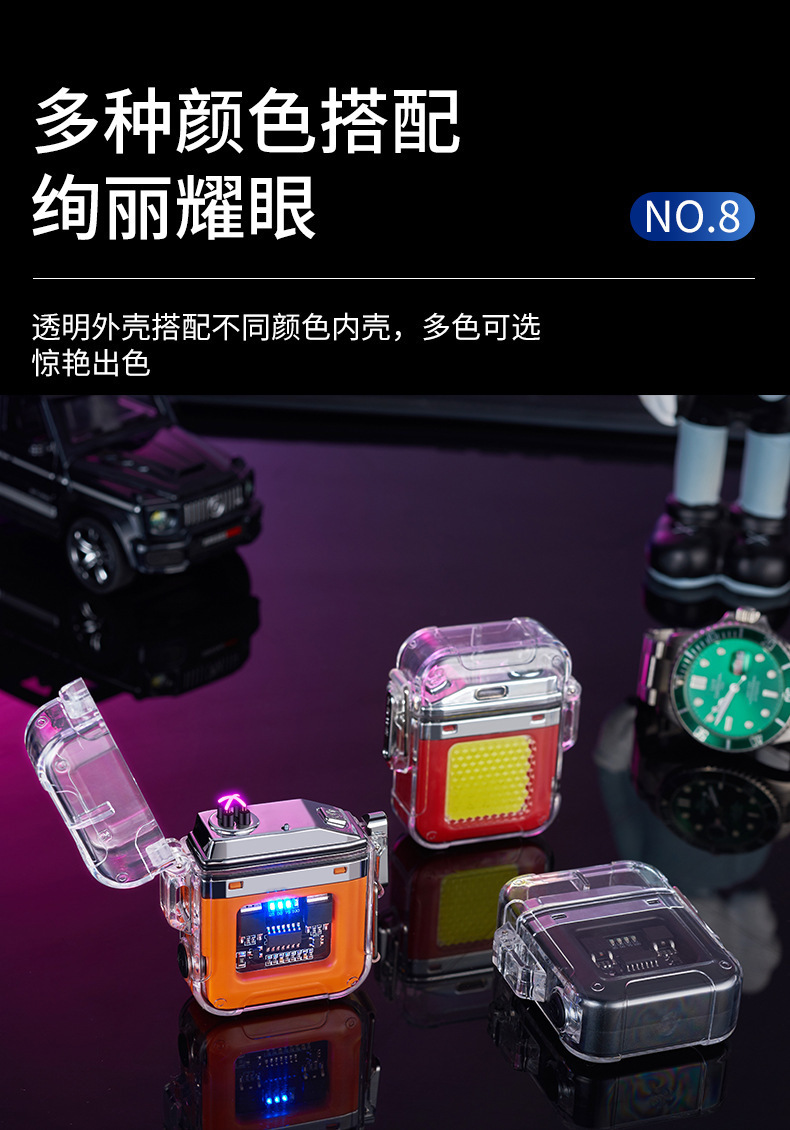 新透明壳usb电弧打火机照明灯户外防水可选Type-C充电脉冲点烟器详情13