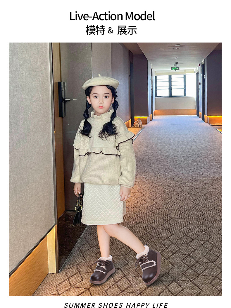 女童短筒棉靴2024冬新款中大童宝宝防滑加绒加厚棉鞋儿童保暖短靴详情7