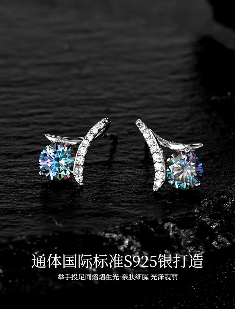 Zhuoheng Select s925 Pure Silver Moissanite Earrings for Women with a high-end feel, new style ear studs, a bestseller in 2026, featuring a light luxury and high-end feel pic 8