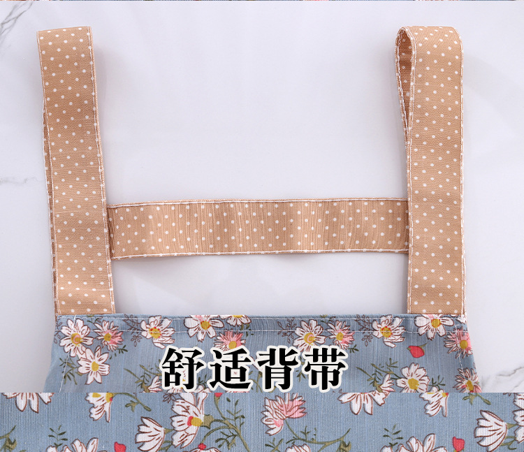 【持嘉】碎花帆布背带圆点围裙厨房清洁用品防污家用围腰详情2