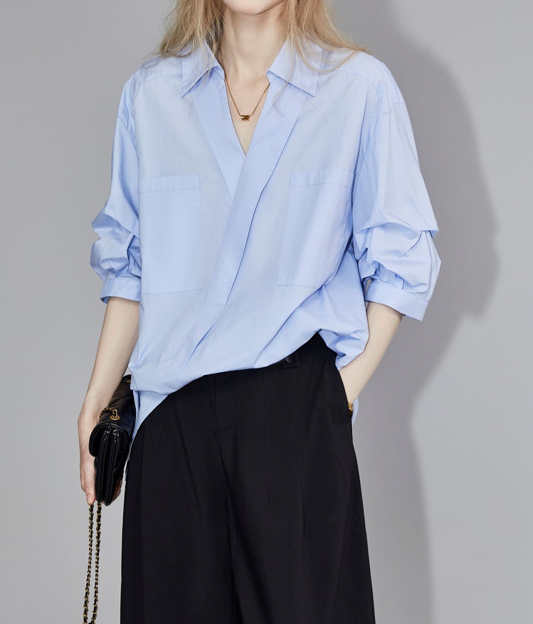 White long-sleeved design shirt for women 2023 Summer new style loose and slimming light luxury top for women pic 4