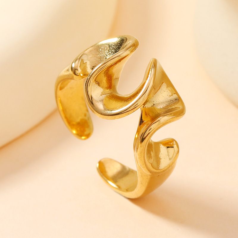 欧美时尚钛钢戒指 法式复古流行油压贝壳 花朵开口戒不锈钢饰品详情15