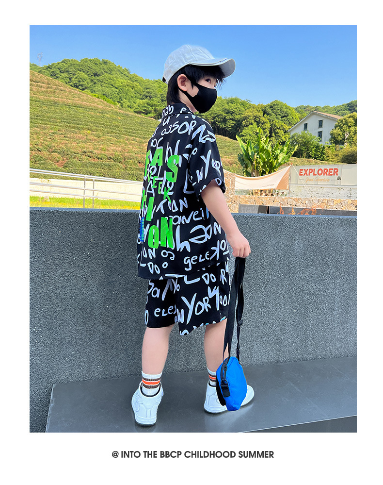Niño vestido de verano manga corta blusa conjunto 2025 nuevo trendy grande niño dos piezas niño frito street sport pic 20