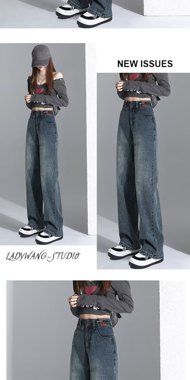 High-waisted wide-leg jeans for women, loose straight-leg, new Spring and Autumn 2025 vintage color, slimming, drape floor-length trousers pic 12