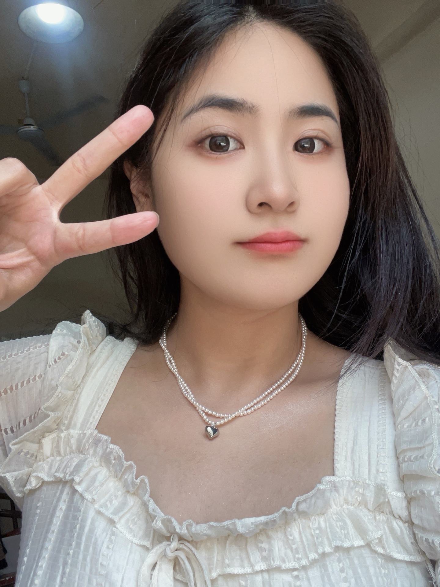 双层珍珠爱心项链甜美小众设计感锁骨链轻奢气质颈链小香风个性女详情3