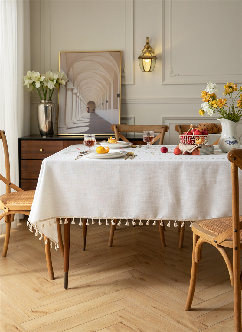 Amazon cross-border embroidered checkered flower tassel tablecloths, rectangular coffee tables, tablecloths and table coverings manufacturer embroidery pic 5