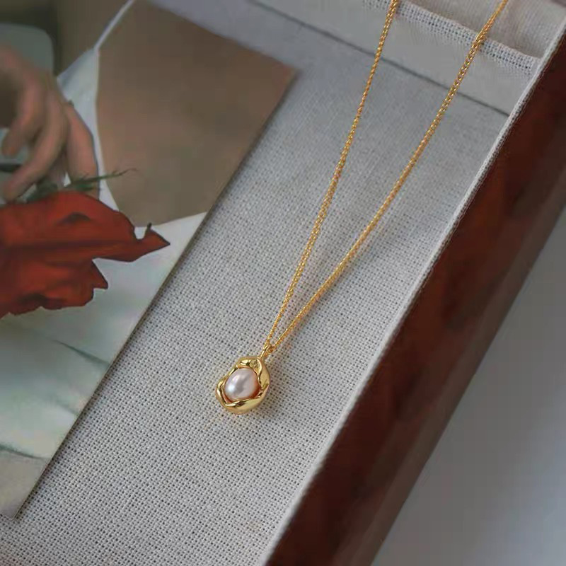 双层叠戴玻璃珍珠项链时尚气质网红豌豆淡水珍珠吊坠高级感链颈链详情7