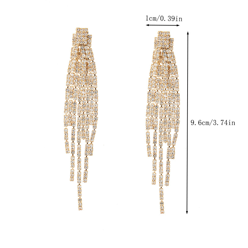 Cross-border Korean version fashionable and elegant double-layer tassel rhinestone earrings, versatile evening dress and diamond-encrusted earrings pic 4