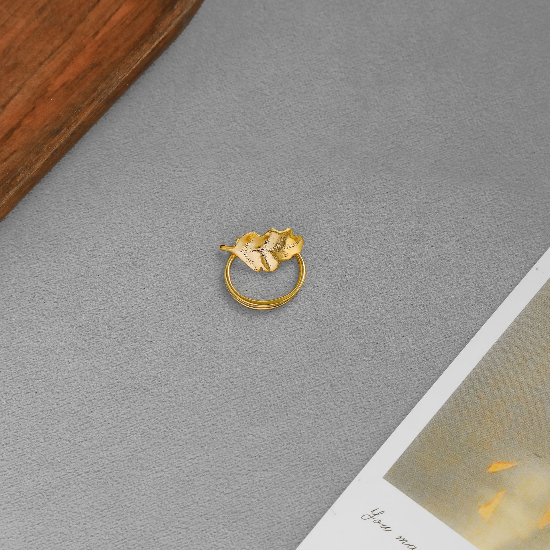 LEMA*家金面具系列树叶戒指 限定款美式复古做旧简约小众叶子戒指详情7