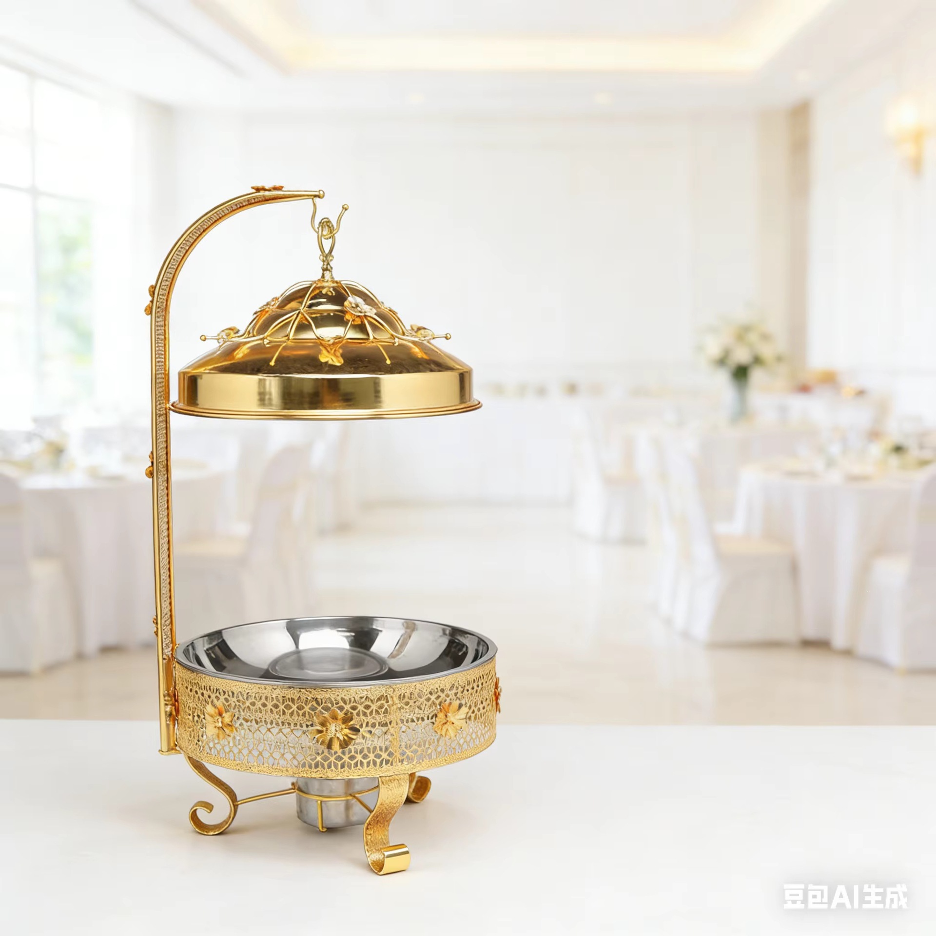 A new type of light luxury stainless steel patterned hanging stove with an 8.0L combined steel lid food insulation pot and a hanging lid alcohol dining stove pic 4