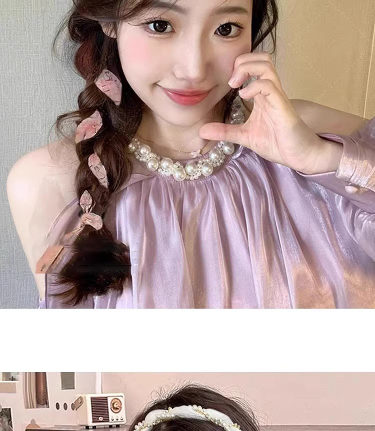 Pearl ribbon headband for women 2025 New high top braid headband, summer broken hair headband, one-piece hairpin headwear pic 22