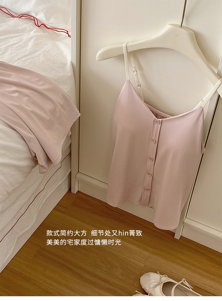 Summer new ice silk adjustable home wear two-piece set with chest pad buttons, ice skin halter shorts and pajama pic 12