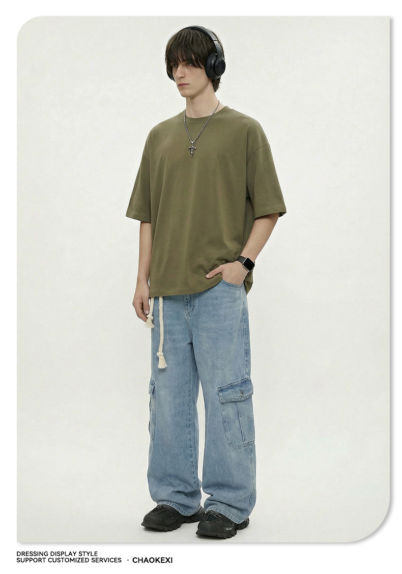 CKX Spring/Summer 2026 New 230G double-yarn pure cotton European and American trendy brand cool solid color loose large-sized short-sleeved T-shirt for men pic 18