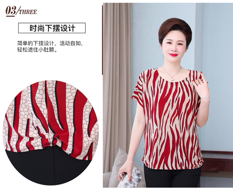 50岁60妈妈奶奶装宽松大码蝙蝠衫200斤短袖上衣中老年老太太T恤夏详情9