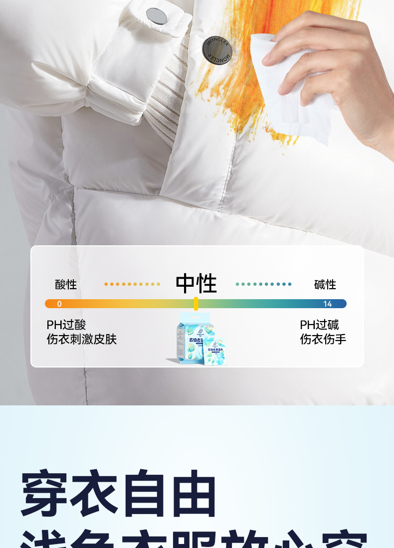 羽绒服湿巾衣物去渍清洁免洗湿纸巾去油污便携免洗小白鞋清洁湿巾详情11