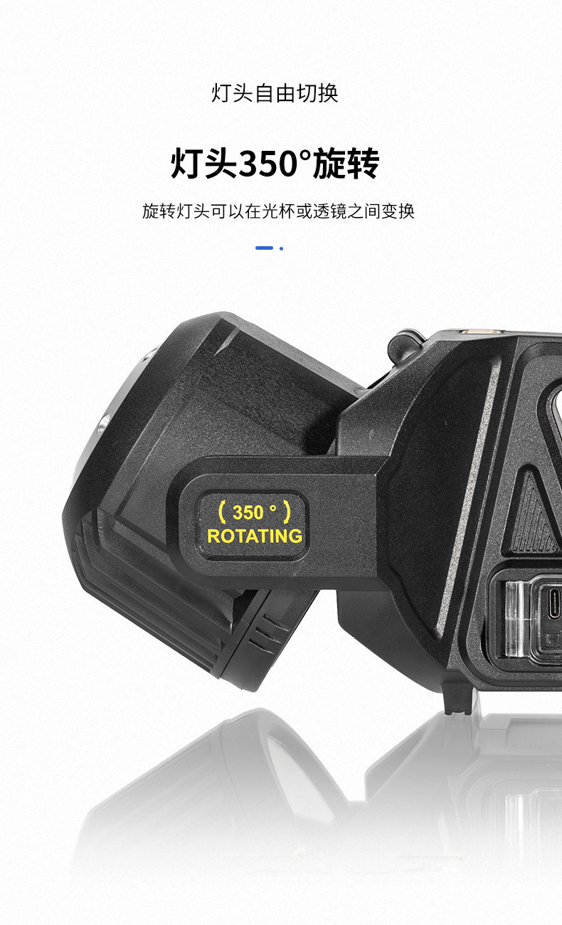 跨境新款P70强光手提灯USB充电灯头可旋转多功能太阳能LED探照灯详情4