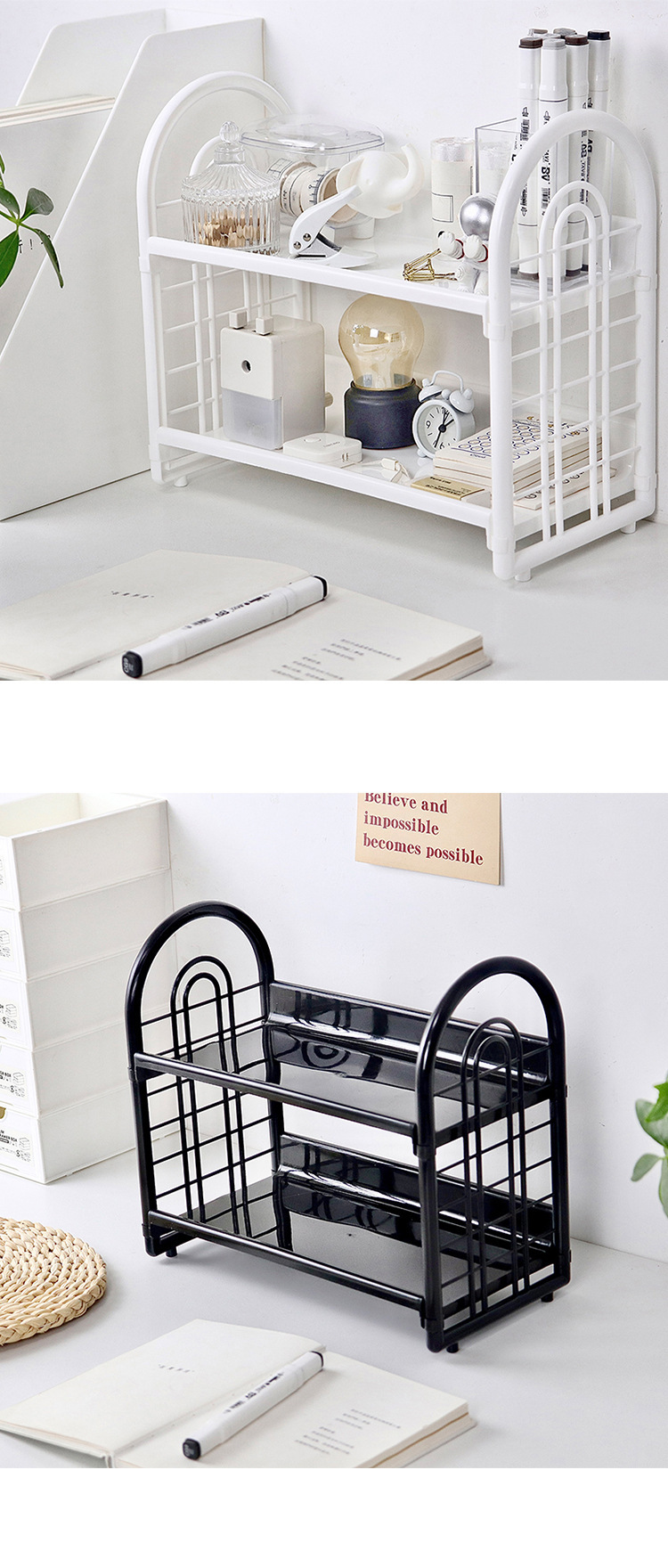 High appearance level desktop storage rack, ins style, multi-layered dormitory storage, book rack, computer office storage rack pic 4