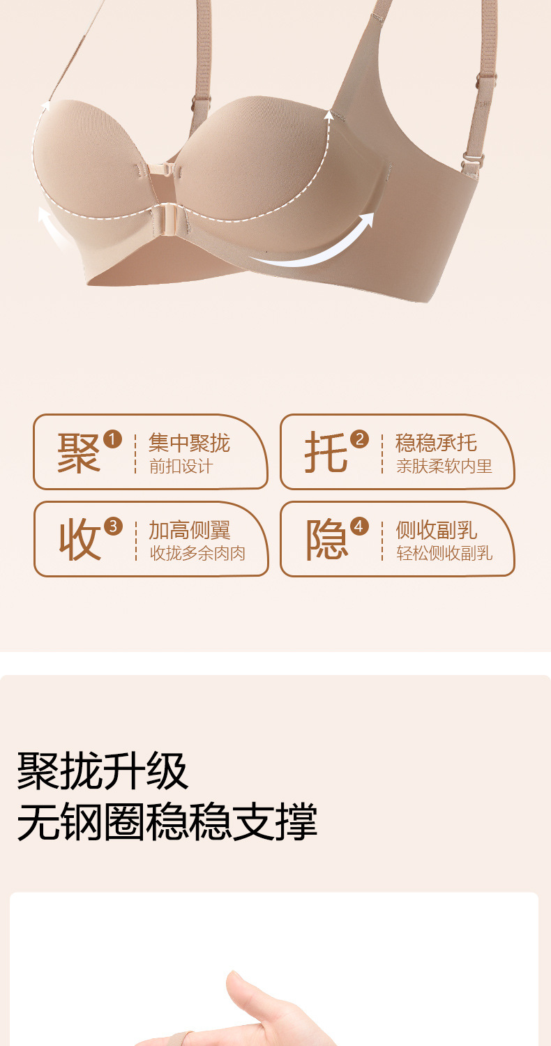无痕无钢圈双前扣内衣女小胸聚拢显大收副乳防下垂光面美背文胸罩详情4