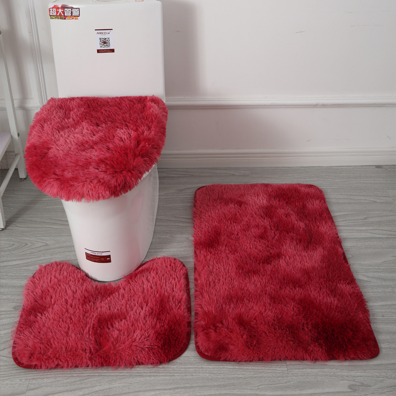 Factory direct sales and wholesale of tie-dyed silk and wool sets, three-piece sets, U-shaped toilets, bathroom floor MATS, water-absorbing and anti-slip pic 4