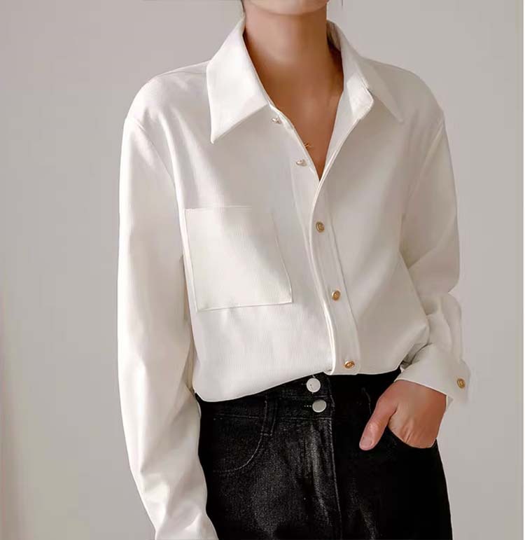 法式磨毛加厚白色衬衫女春秋长袖小众别致复古港味叠穿衬衣详情11