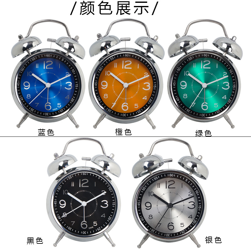 4-inch electroplated metal silent double bell alarm clock, glass silk-screened scale digital clock face, luminous clock face pic 10