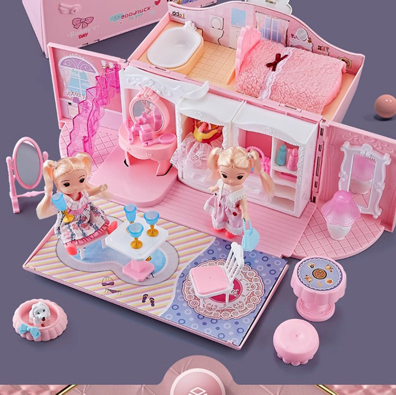 Princess dreamy luxury bedroom toy house Little girl playing house Simulation exquisite castle suitcase Girl toys pic 5