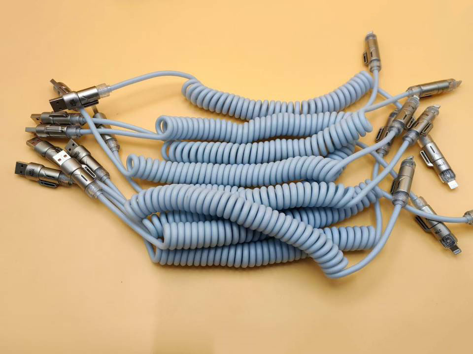 跨境新款240w四合一弹簧快充线2米长车载香薰数据线苹果安卓适用详情3