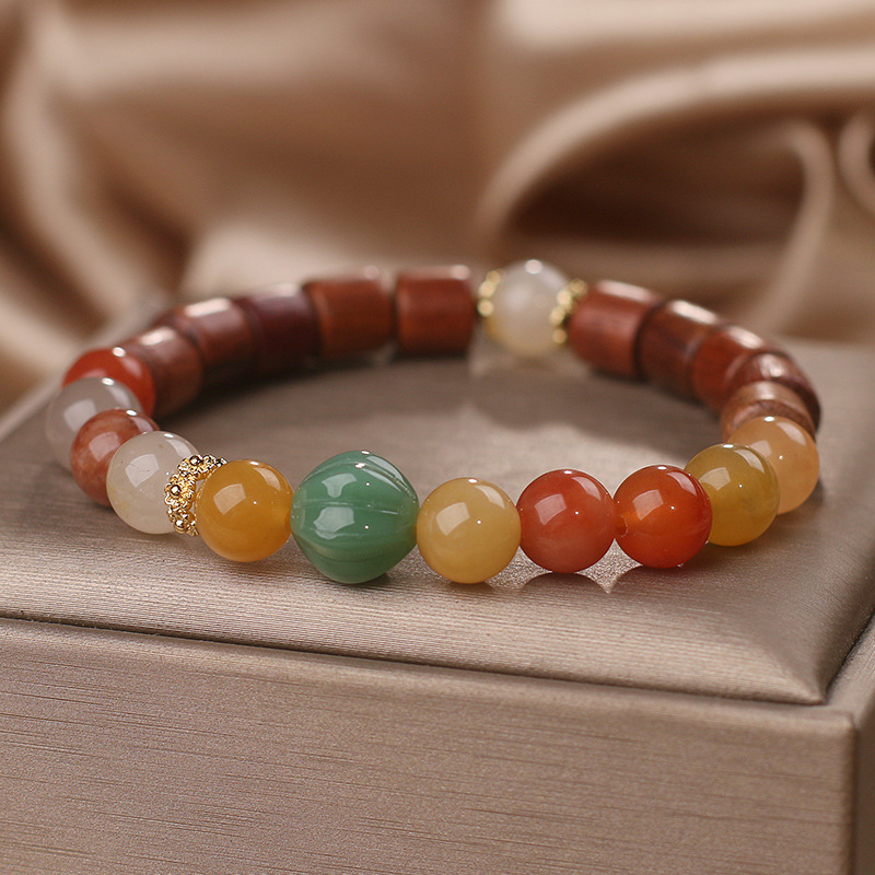 天然梨花木手串女款新中式轻奢复古金丝单圈手串木质文玩简约手饰详情4