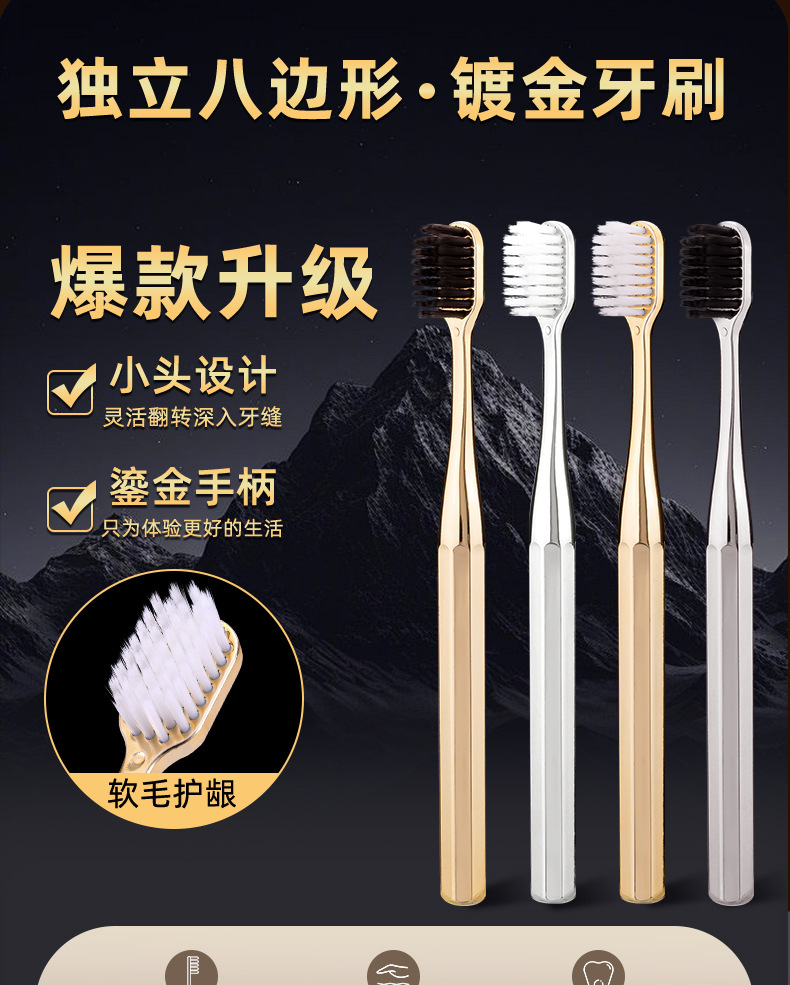 新升级高级软毛牙刷镀金两支装厂家批发成人护龈跨境清洁牙刷套装详情7