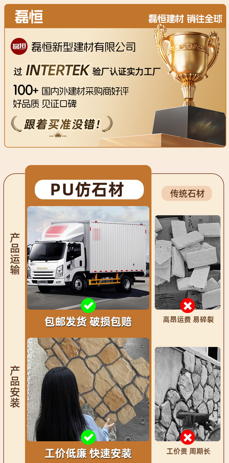 PU仿石材文化石外墙砖户外庭院围墙背景墙石皮轻质pu新材料装饰板详情1