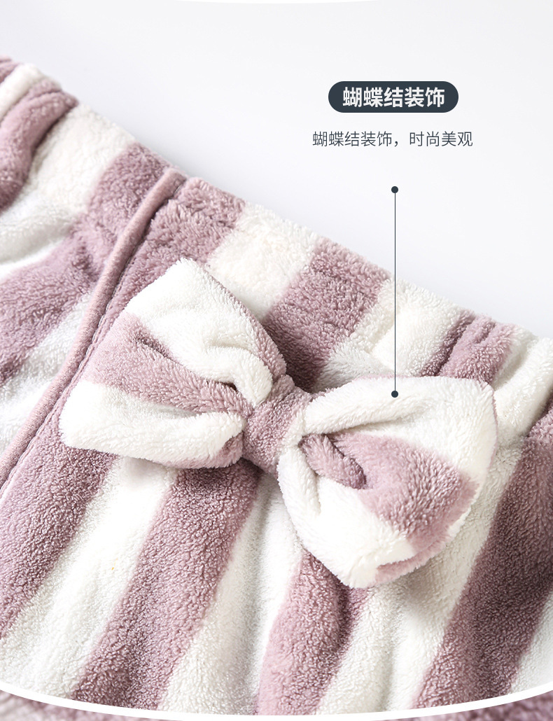 粗条纹珊瑚绒浴裙干发帽套装抹胸浴巾可穿浴裙女士居家可爱浴巾详情8
