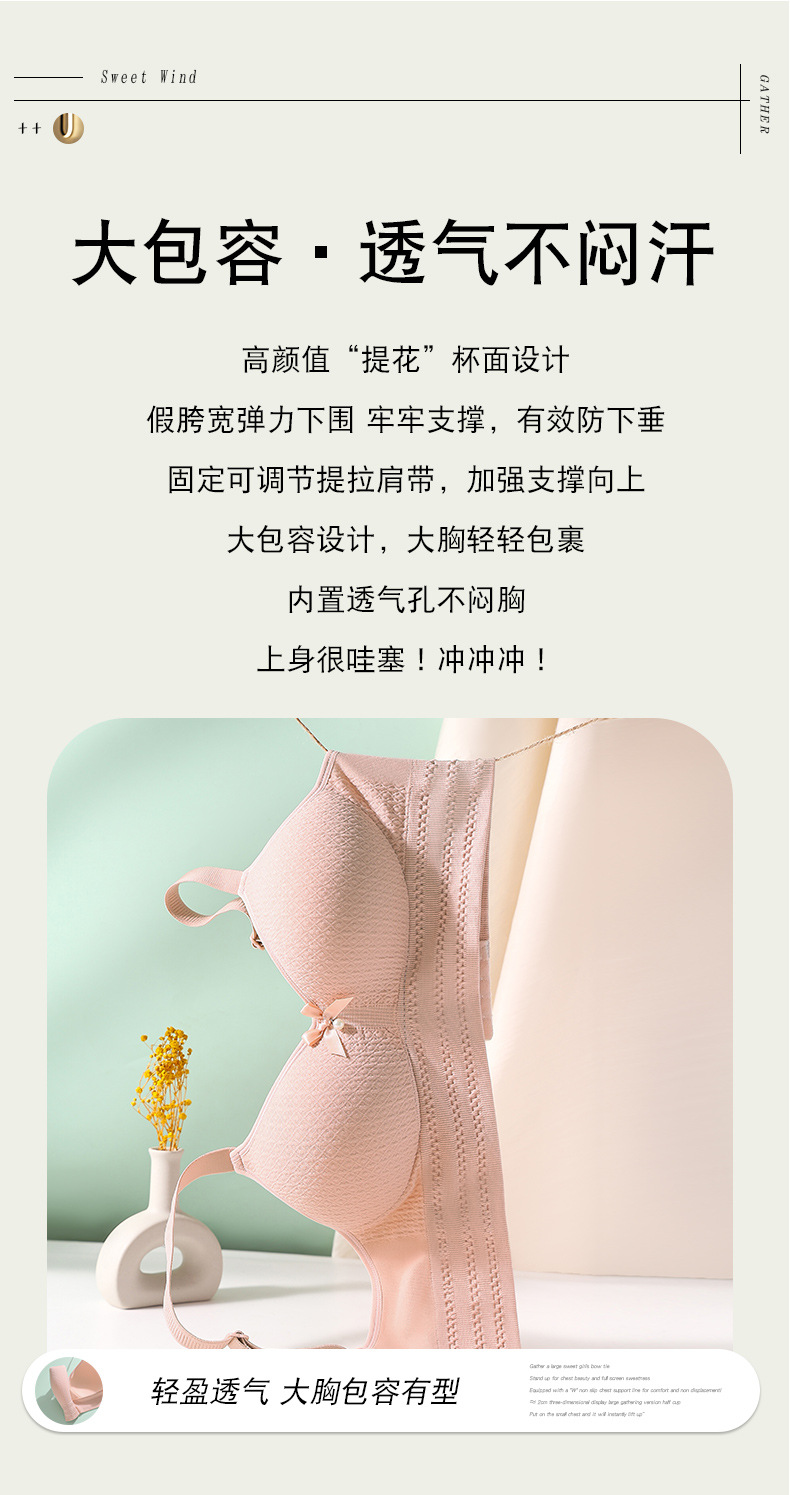 外贸跨境固定杯无痕内衣女聚拢无钢圈收副乳防下垂大码文胸罩批发详情2