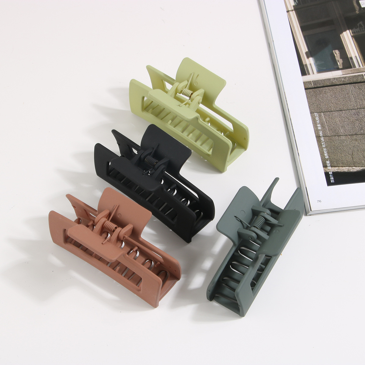 亚马逊长方形抓夹跨境磨砂PS鲨鱼夹简约发抓夹大号发量多抓夹发饰详情12