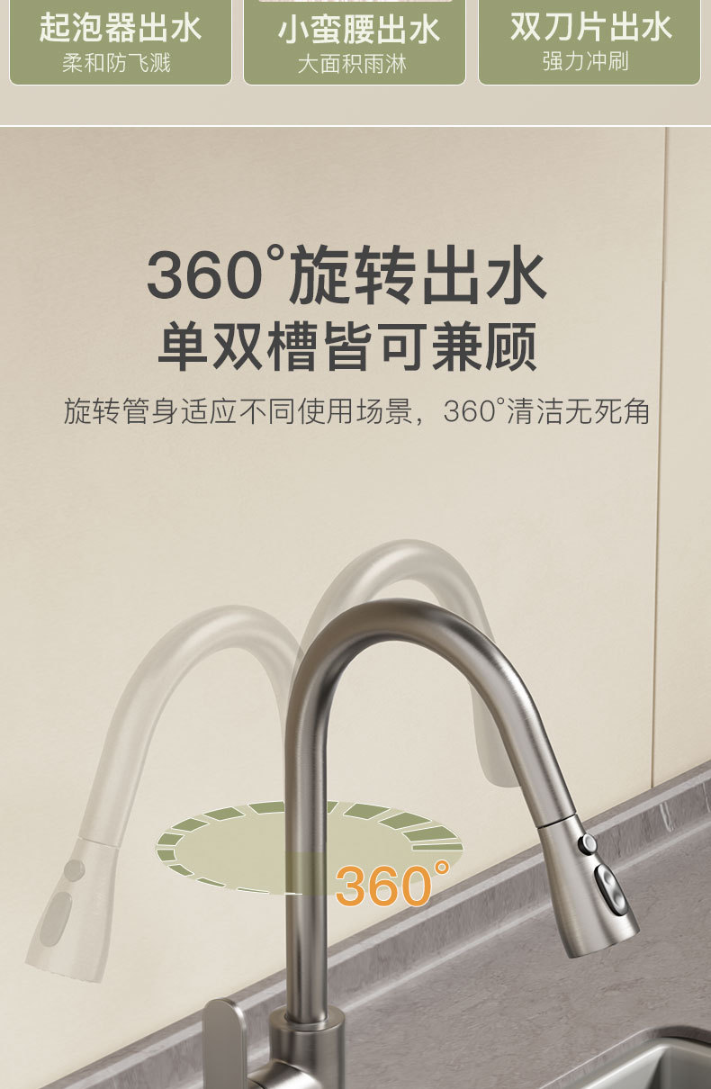 厨房抽拉式水龙头黄铜主体冷热洗菜盆水槽洗碗池多功能家用水龙头详情20