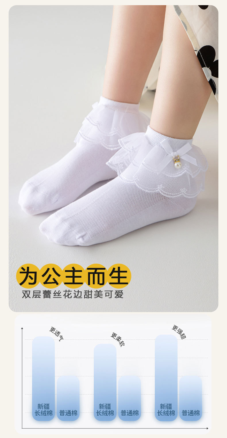 无骨白色蕾丝花边袜女童袜子春夏薄款纯棉儿童舞蹈袜拉丁舞公主袜详情2