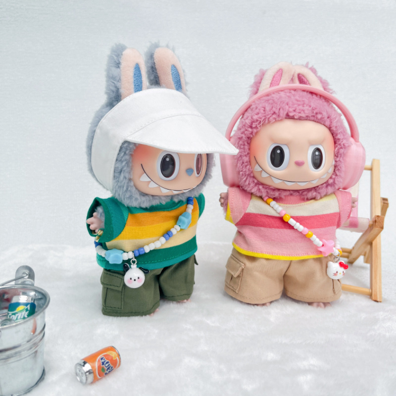 仅娃衣17cm搪胶公仔彩色条纹短袖加工装裤套装娃用详情10