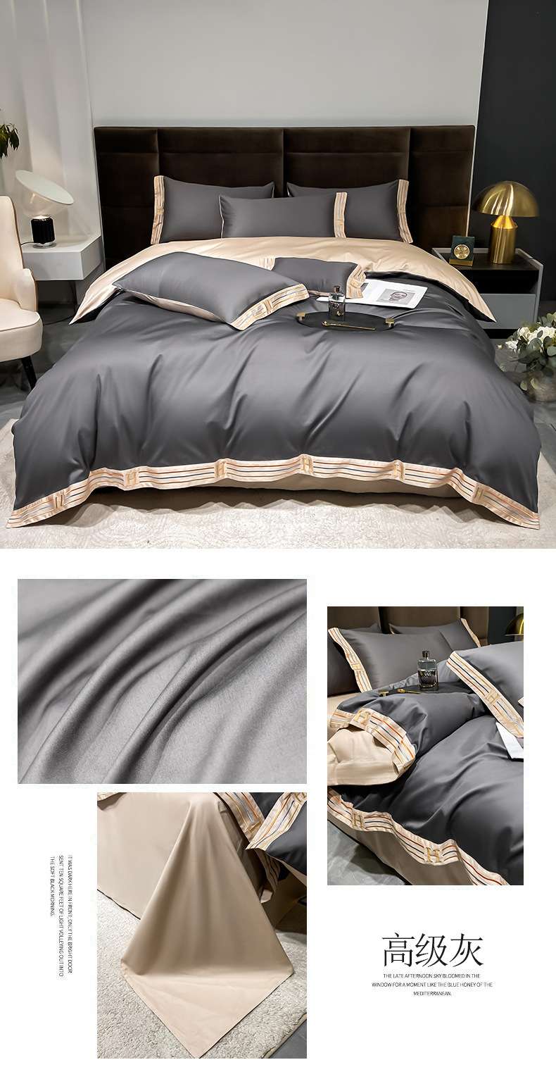 Pink silk bedding four-piece set, duvet cover, pure cotton 60-count bedding, warm and romantic home textiles pic 17