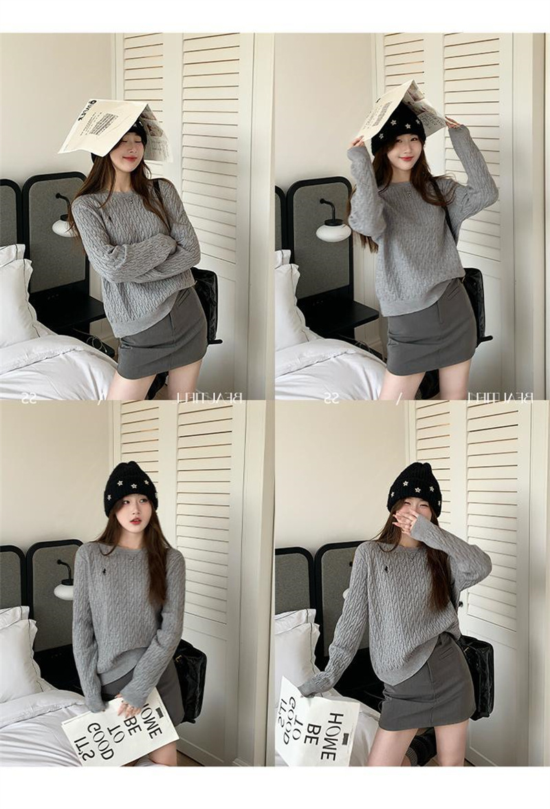 软糯毛衣女秋冬慵懒高级感2025新款麻花针织衫内搭打底上衣详情14